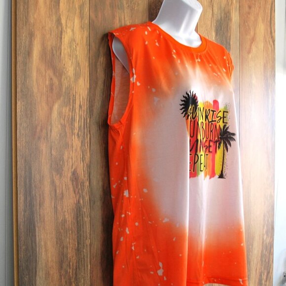 "Sunrise Sunburn Sunset Repeat" Beach Life Sleeveless Tee L - Picture 4 of 6